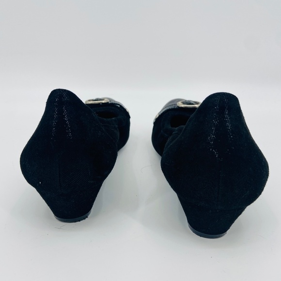 AGL ATTILIO GIUSTI LEOMBRUNI Black Leather Snakeskin Cap Toe Low Wedge Shoes - Picture 7 of 10